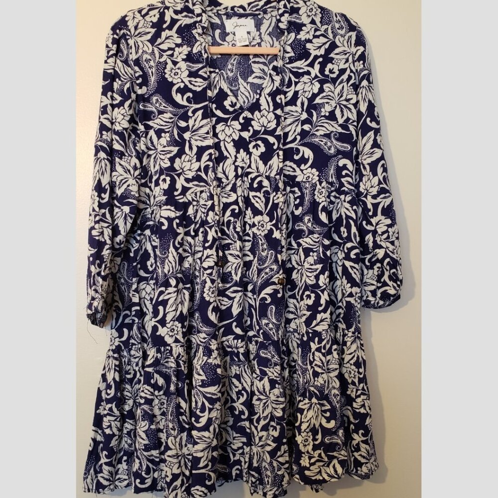 Beautiful Bright Blue Dress Floral Size Small Long Sleeve